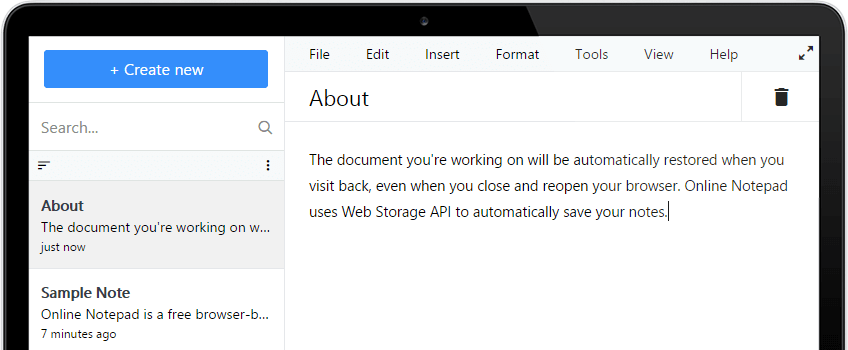 Lowmedia Online Notepad Screenshot